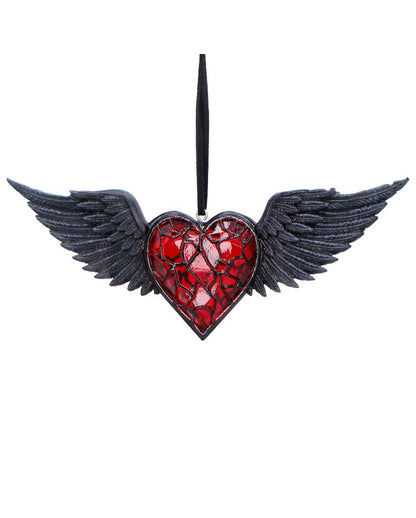 Schwarze Flügel mit Rotem Herz Hänge Ornament 6cm