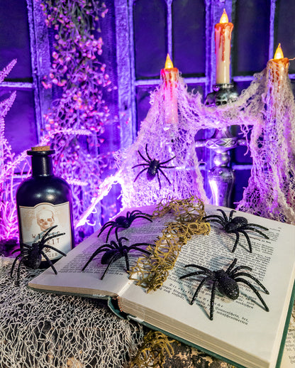 Schwarze Glitter Spinnen 6 St.