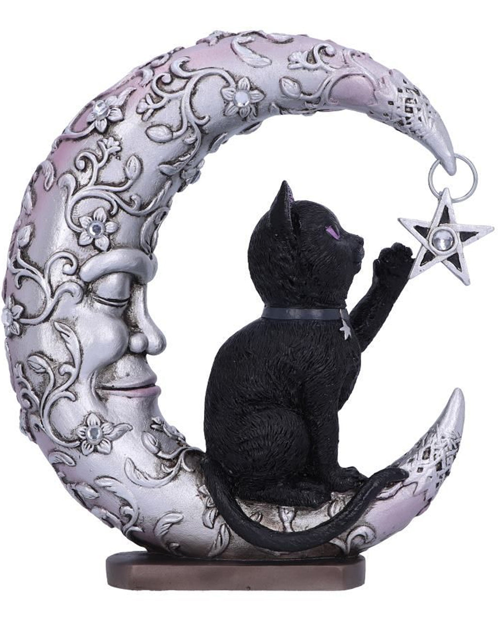 Schwarze Katze auf schlafendem Mond Figur 19cm