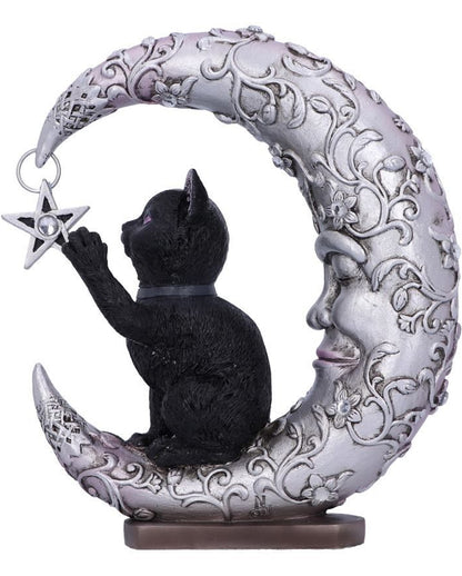 Schwarze Katze auf schlafendem Mond Figur 19cm