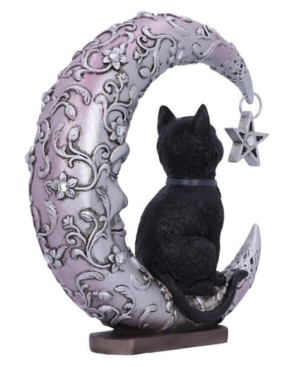 Schwarze Katze auf schlafendem Mond Figur 19cm
