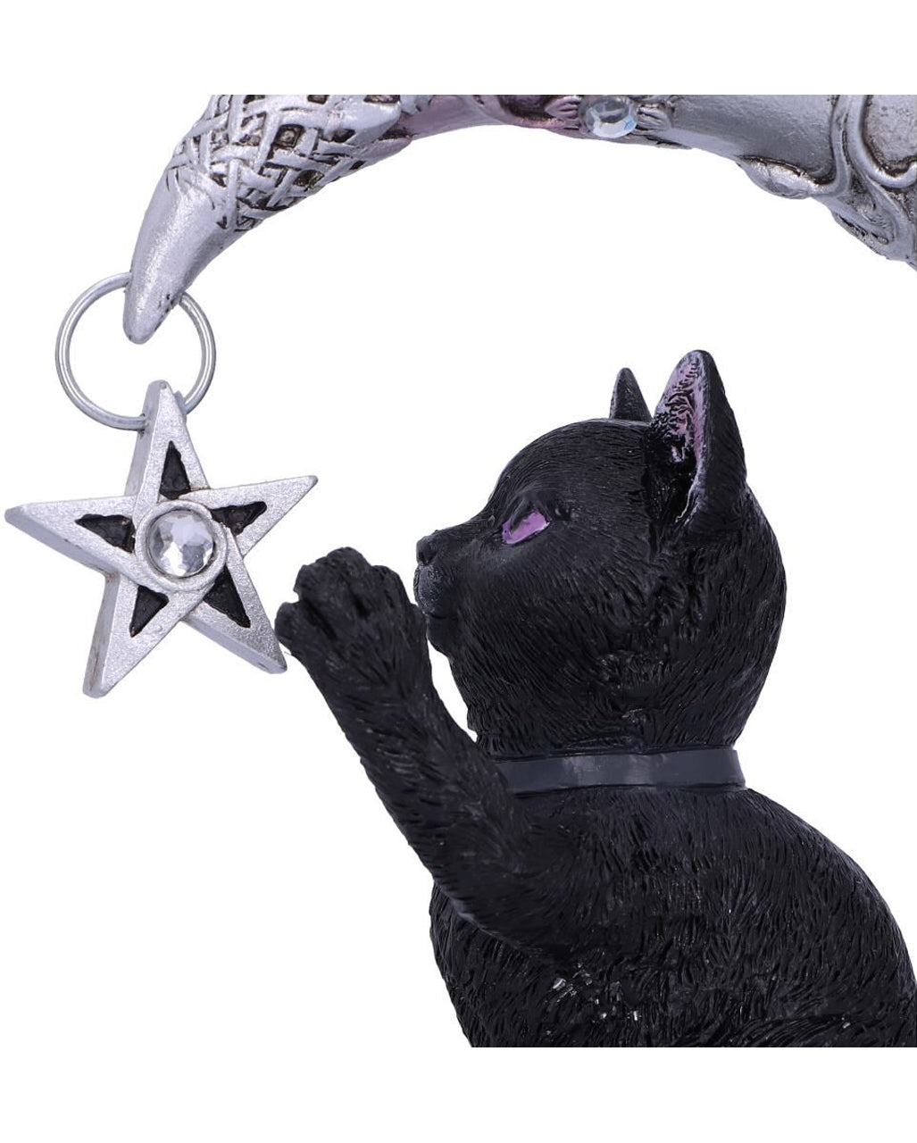 Schwarze Katze auf schlafendem Mond Figur 19cm