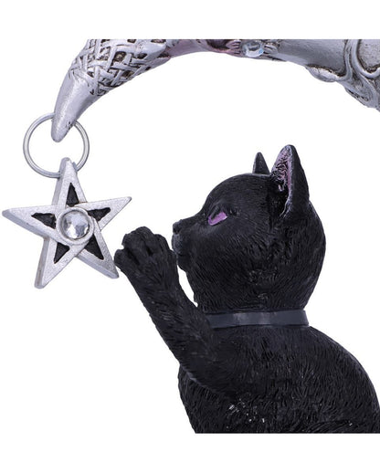 Schwarze Katze auf schlafendem Mond Figur 19cm