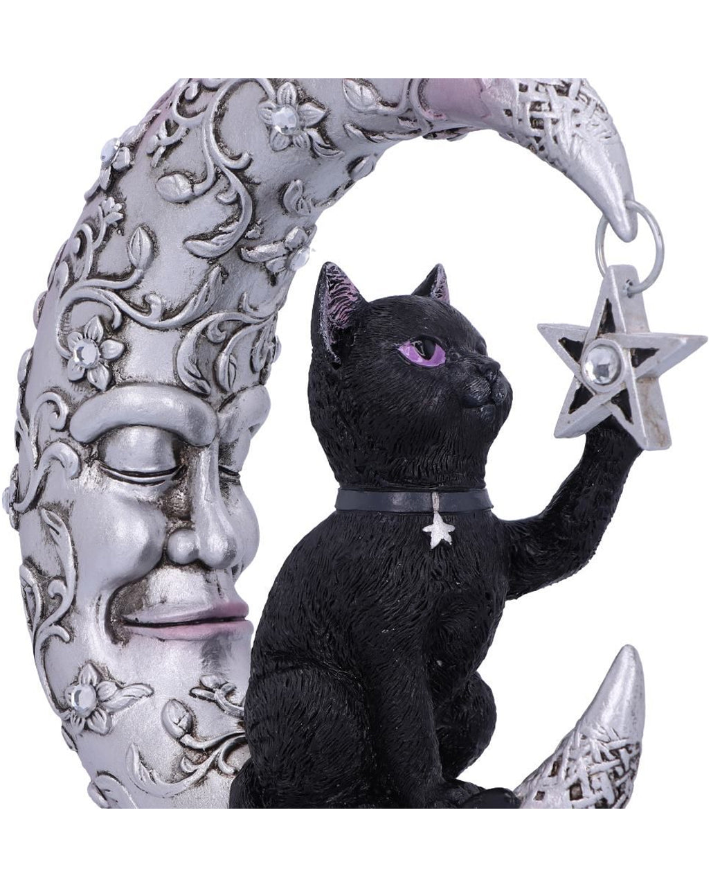 Schwarze Katze auf schlafendem Mond Figur 19cm