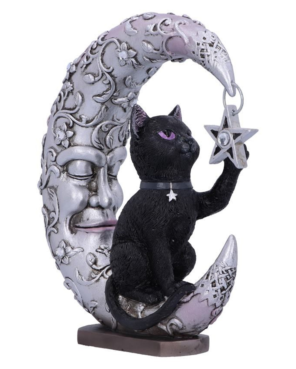 Schwarze Katze auf schlafendem Mond Figur 19cm