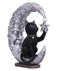 Schwarze Katze auf schlafendem Mond Figur 19cm