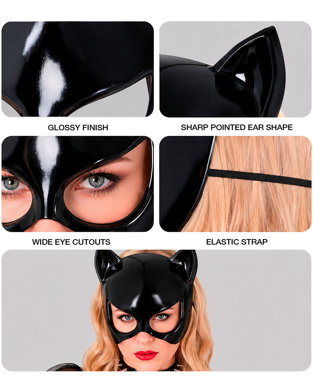Schwarze Katze Augenmaske mit Ohren