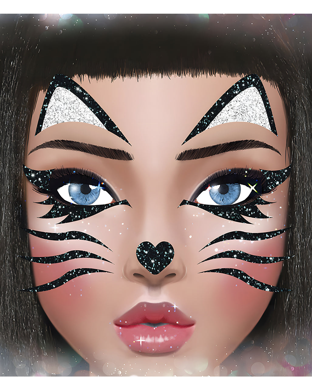 Schwarze Katze Glitter Gesichts-Aufkleber
