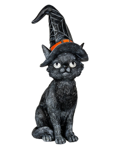Schwarze Katze mit geknicktem Hexenhut 25cm