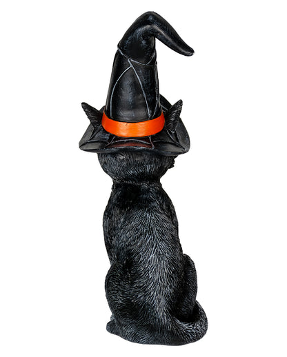 Schwarze Katze mit geknicktem Hexenhut 25cm