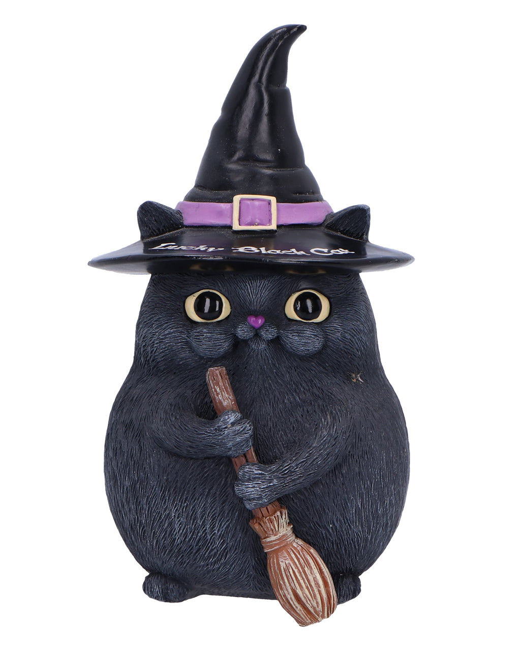 Schwarze Katze mit Besen & Hexenhut