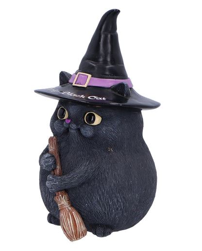 Schwarze Katze mit Besen & Hexenhut