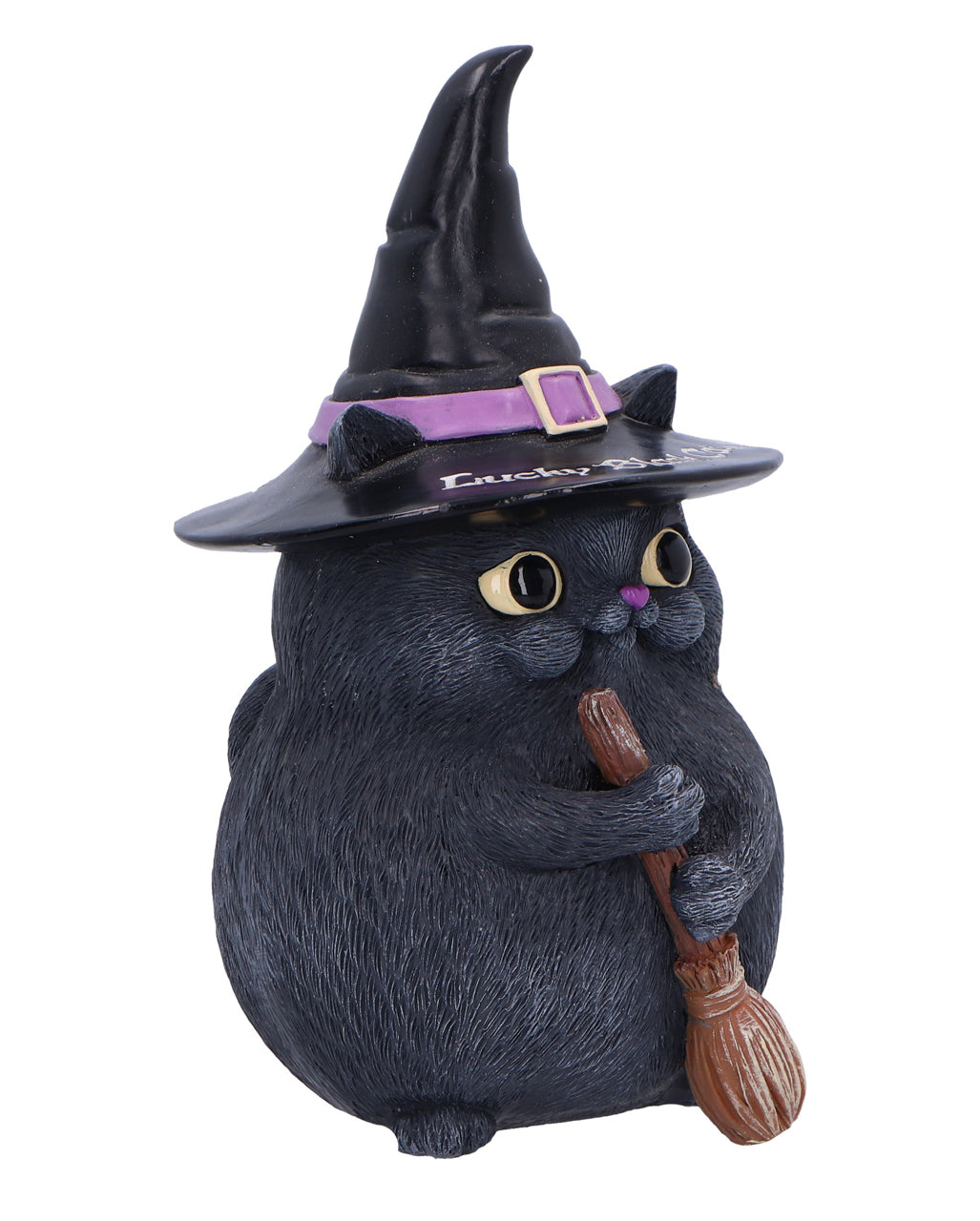 Schwarze Katze mit Besen & Hexenhut