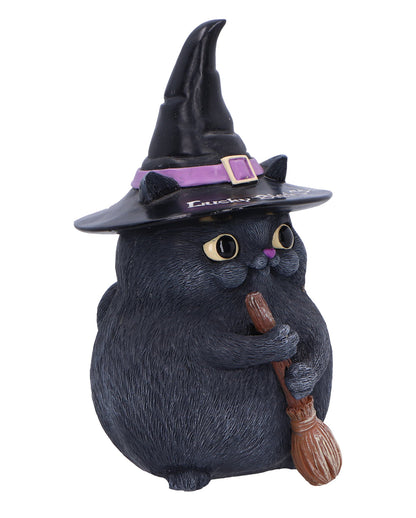 Schwarze Katze mit Besen & Hexenhut