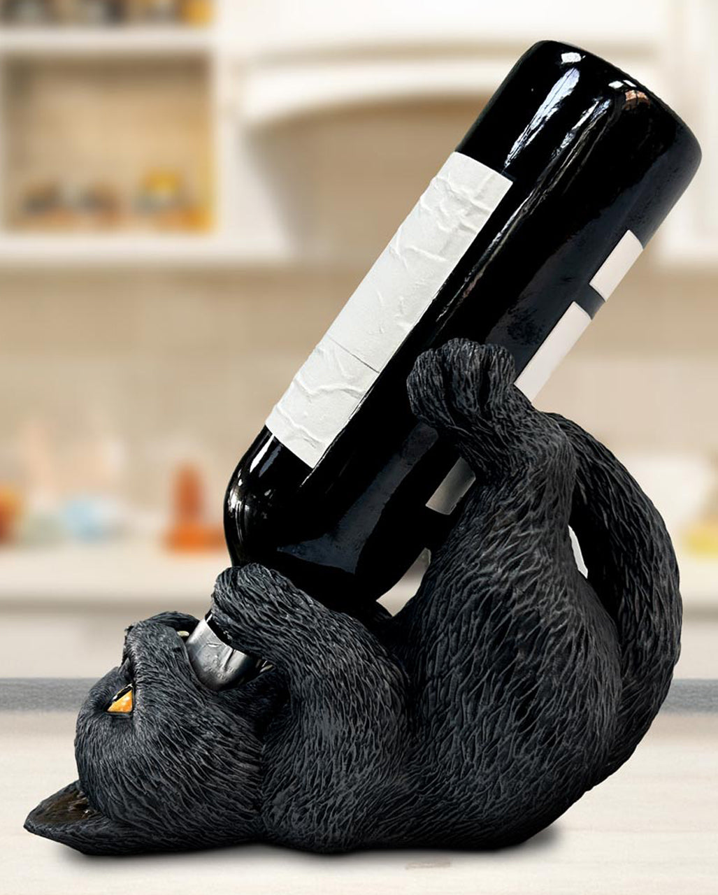 Schwarze Katze Weinflaschenhalter 24cm