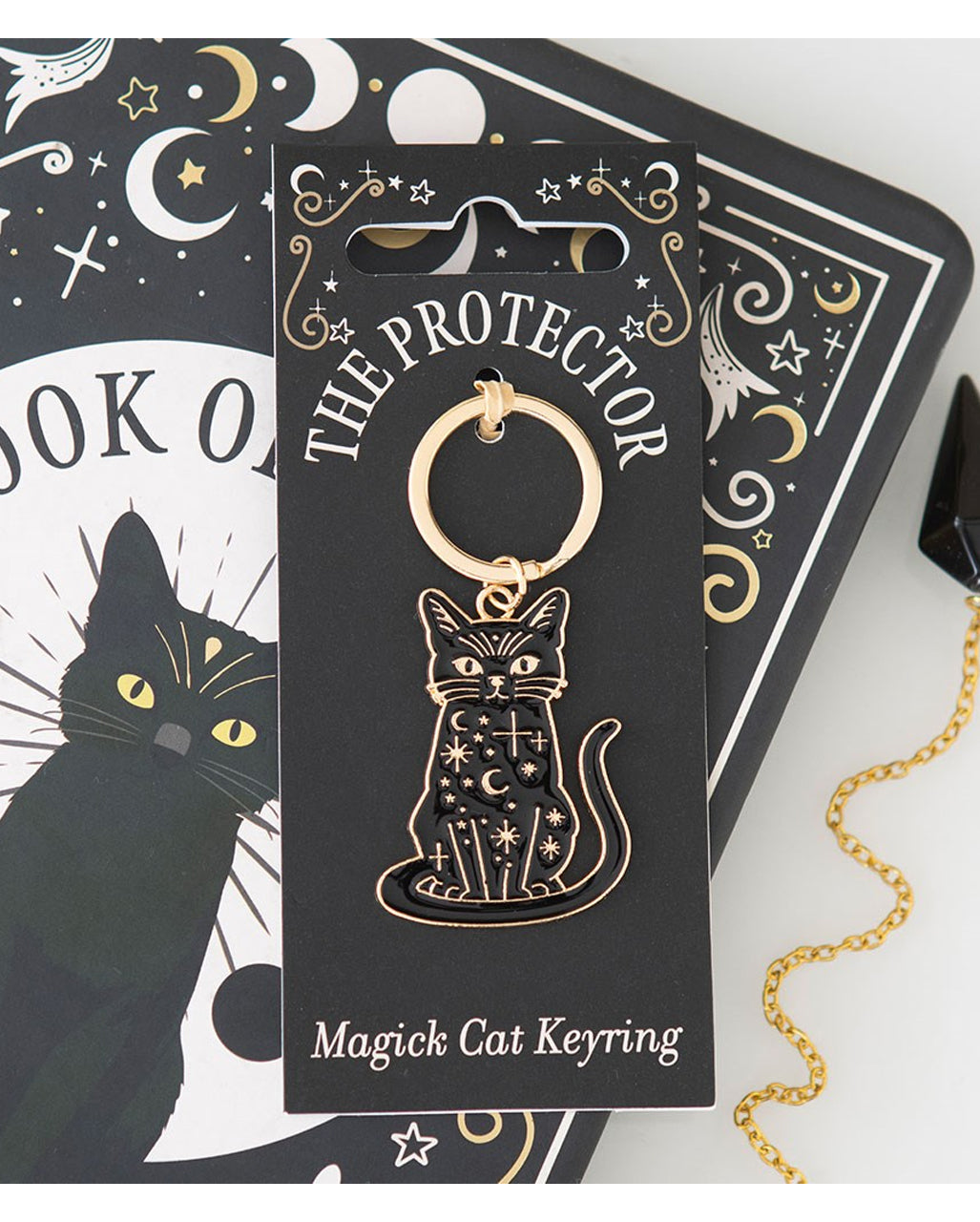 Schwarze Mystik Katze Schlüsselanhänger