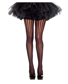 Schwarze Nylonstrumpfhose mit Nadelstreifen
