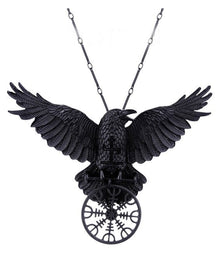 Schwarze Raben Halskette mit Rune