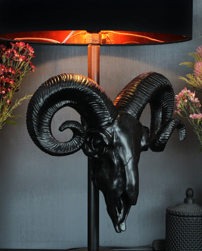 Schwarze Ram Skull Lampe mit Lampenschirm 68cm