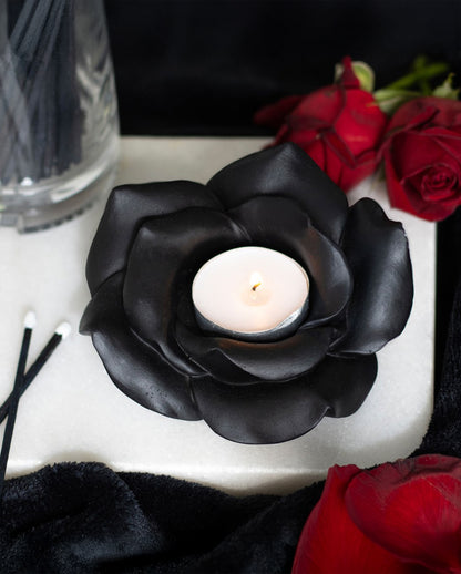 Schwarze Rose als Gothic-Teelichhalter 11cm