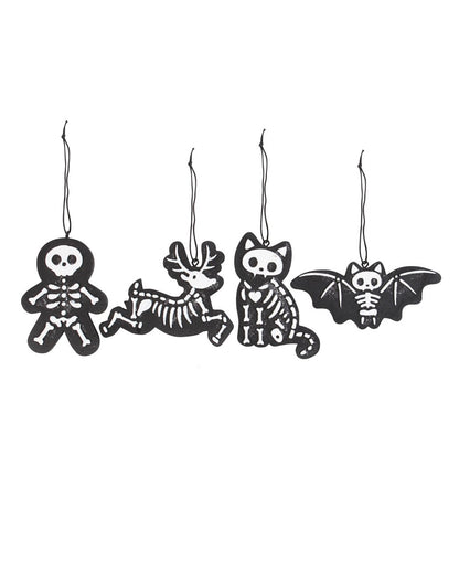 Schwarze Skelett-Keks-Ornamente 4 St.