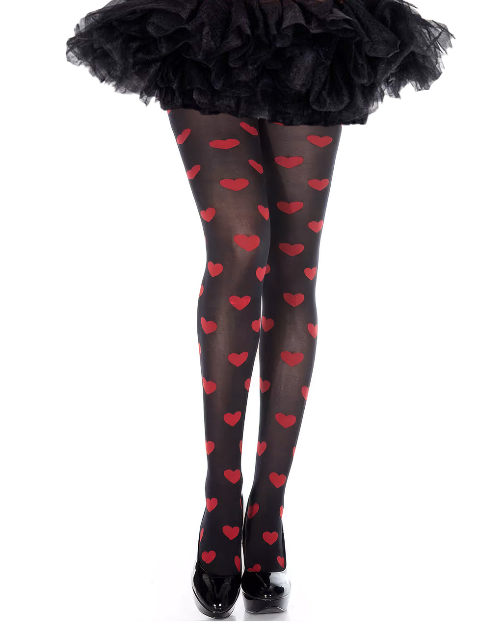 Collant Neri Con Cuori Rossi