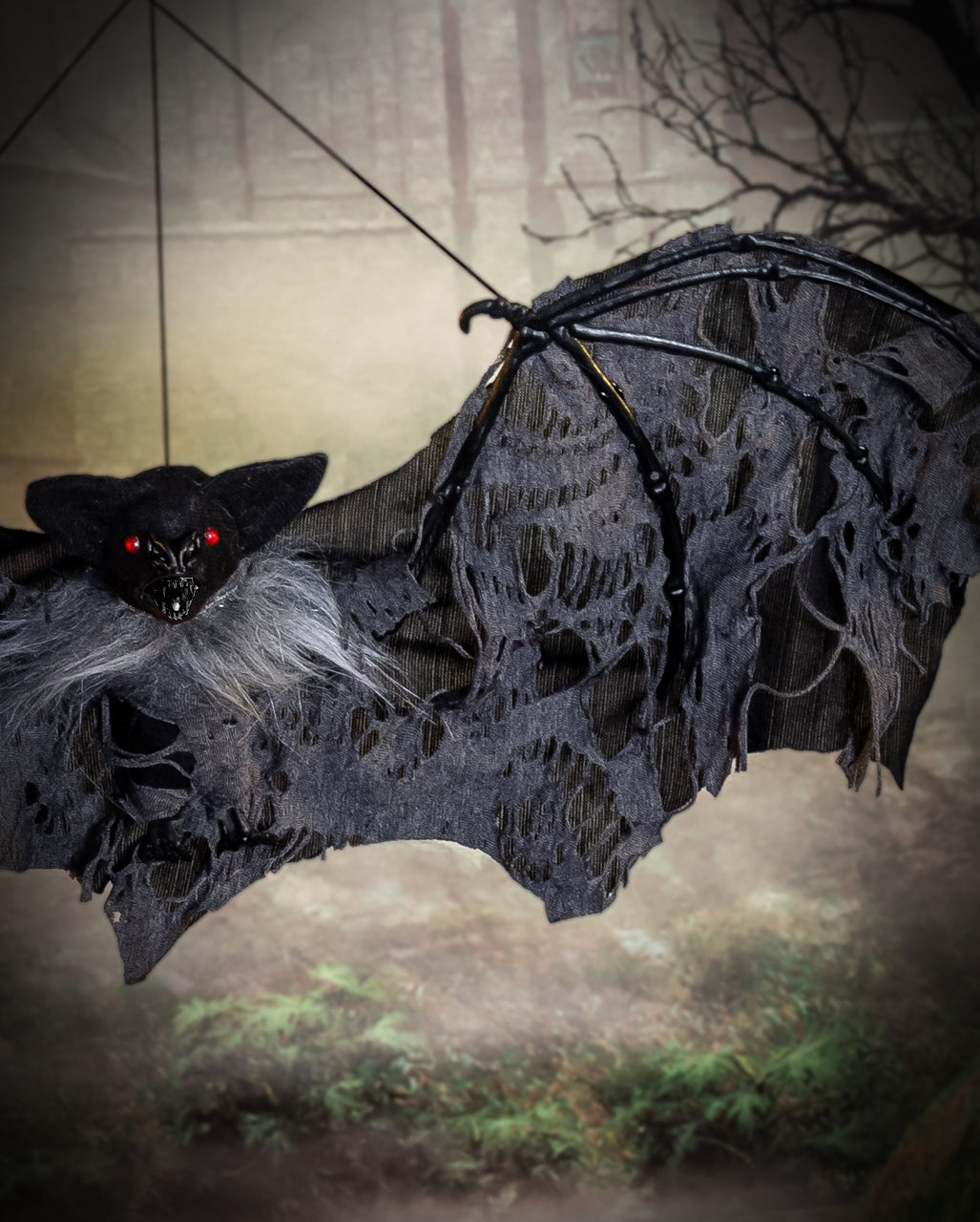 Schwarze Vampir Fledermaus mit Fetzenflügel 60cm