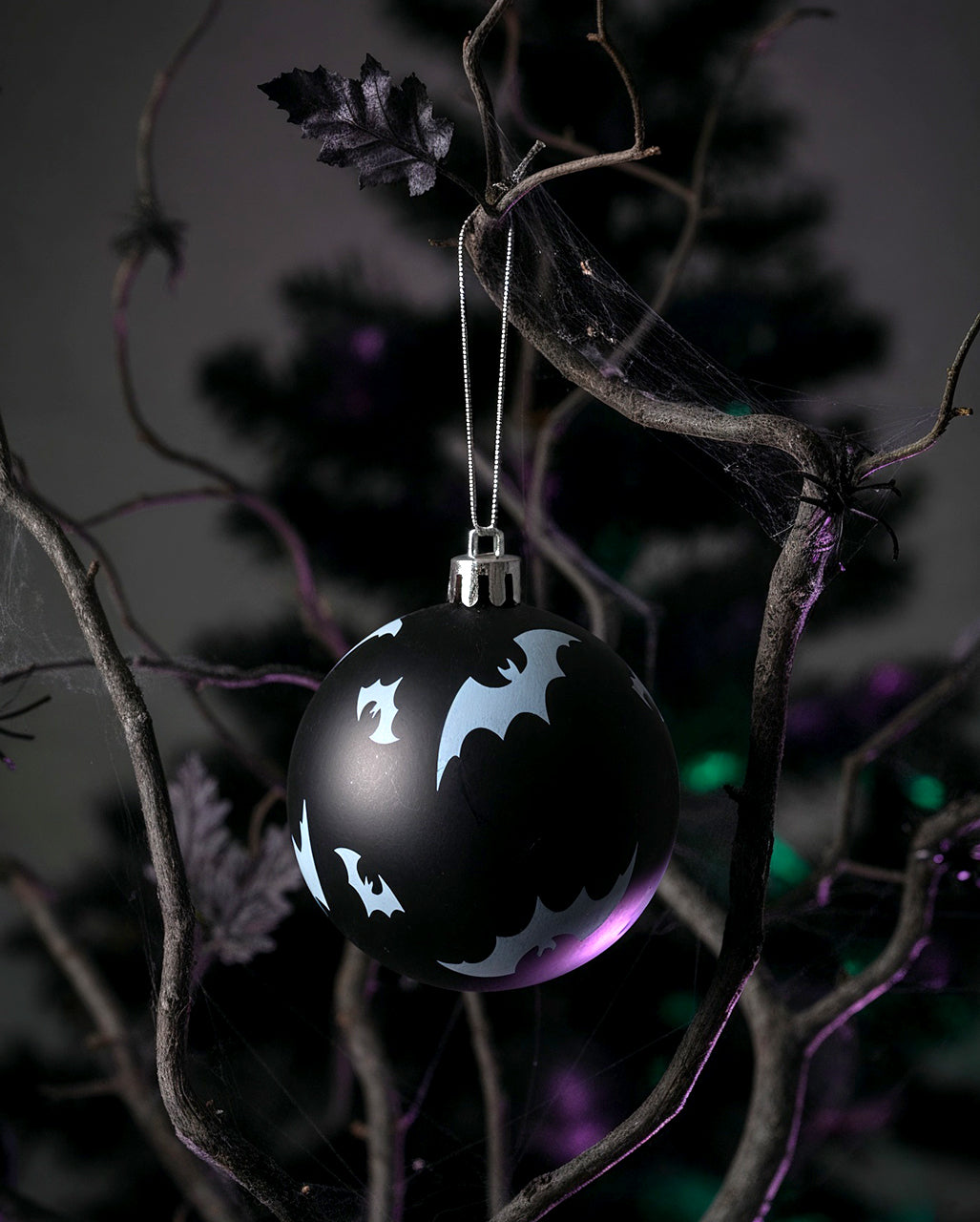 Schwarze Weihnachtskugeln mit Fledermäusen Ø 6cm