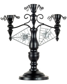 Schwarzer 2-armiger Halloween Metall-Kerzenständer mit Spinnen 32cm