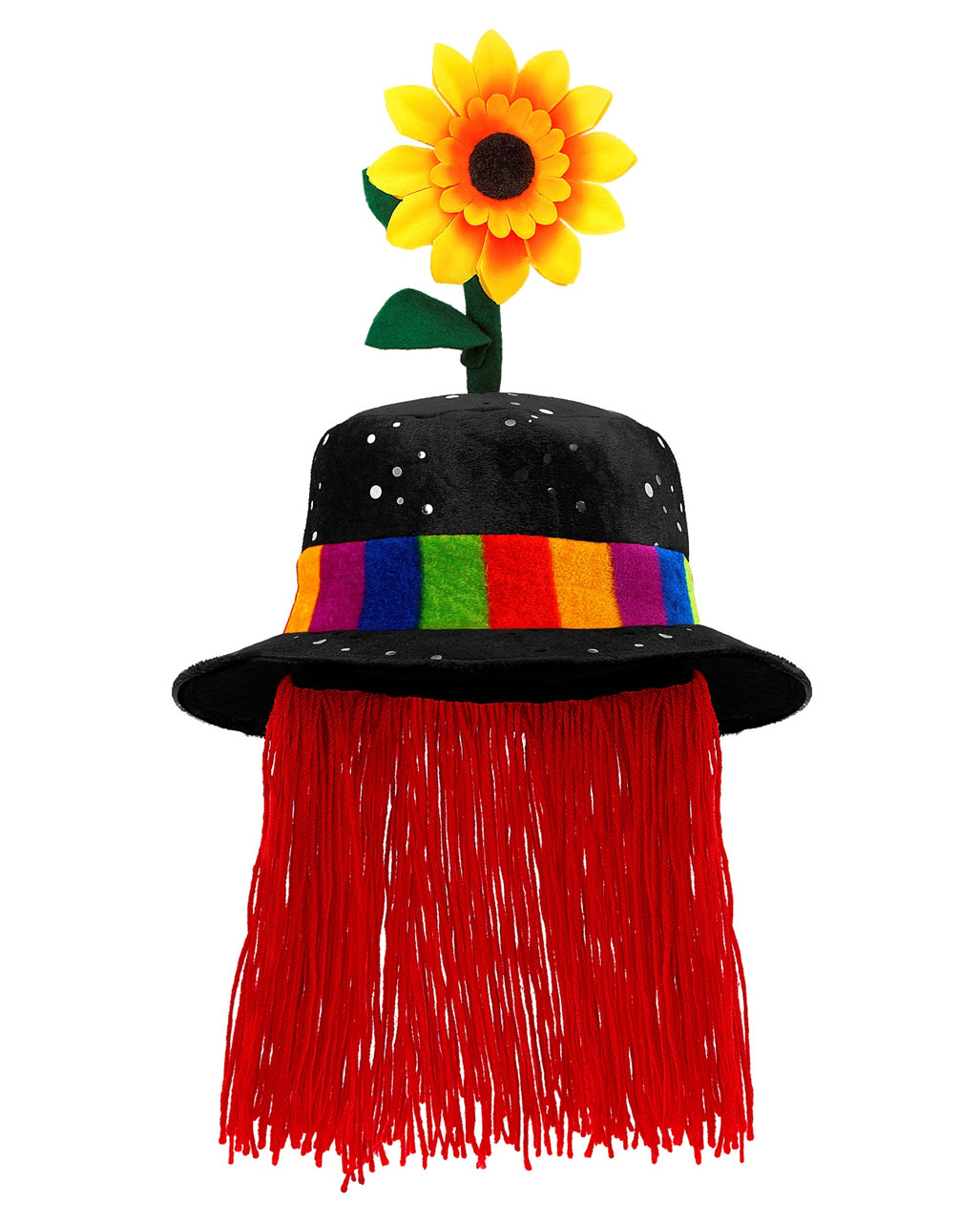 Schwarzer Clownhut mit Haaren & Sonnenblume
