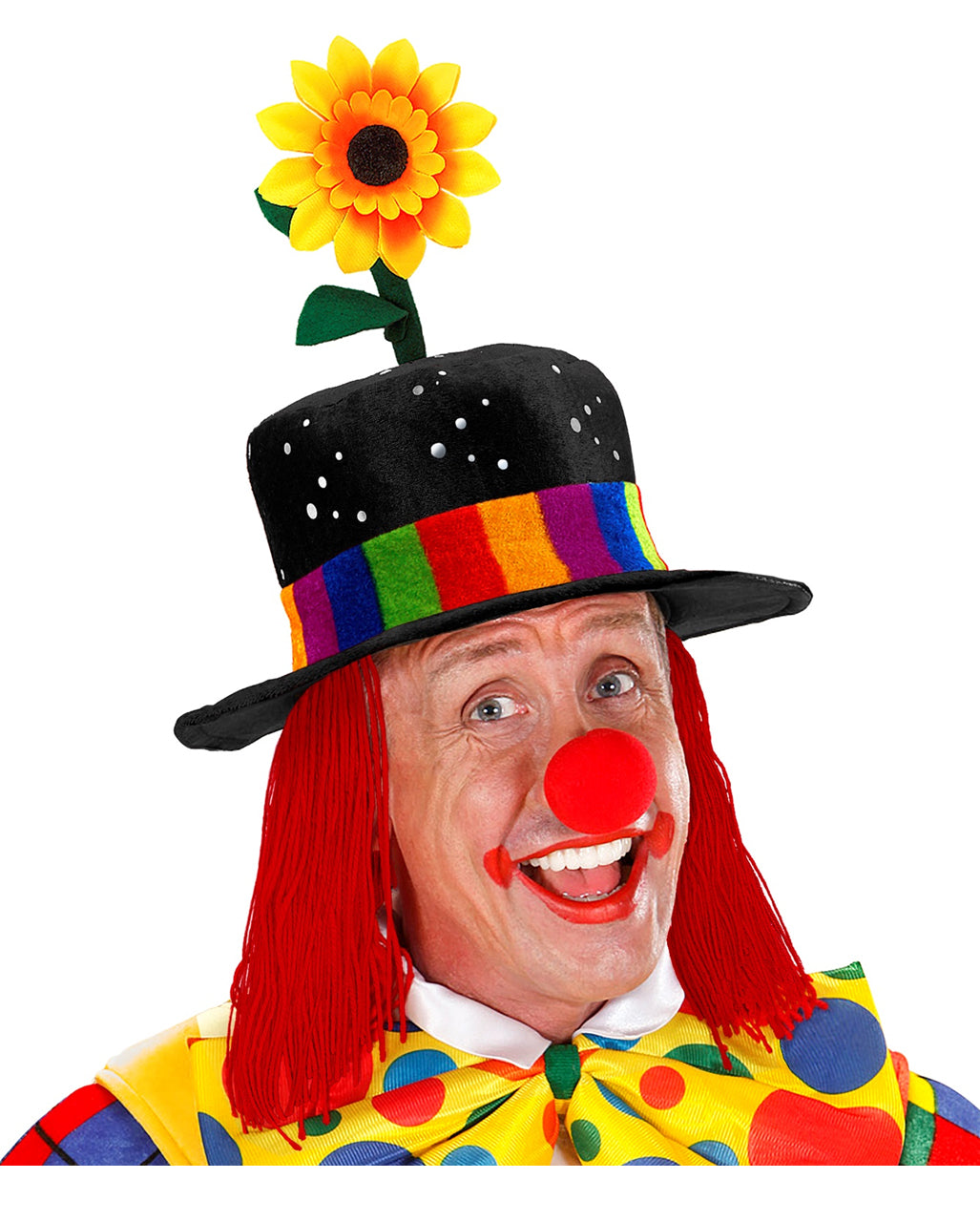 Schwarzer Clownhut mit Haaren & Sonnenblume