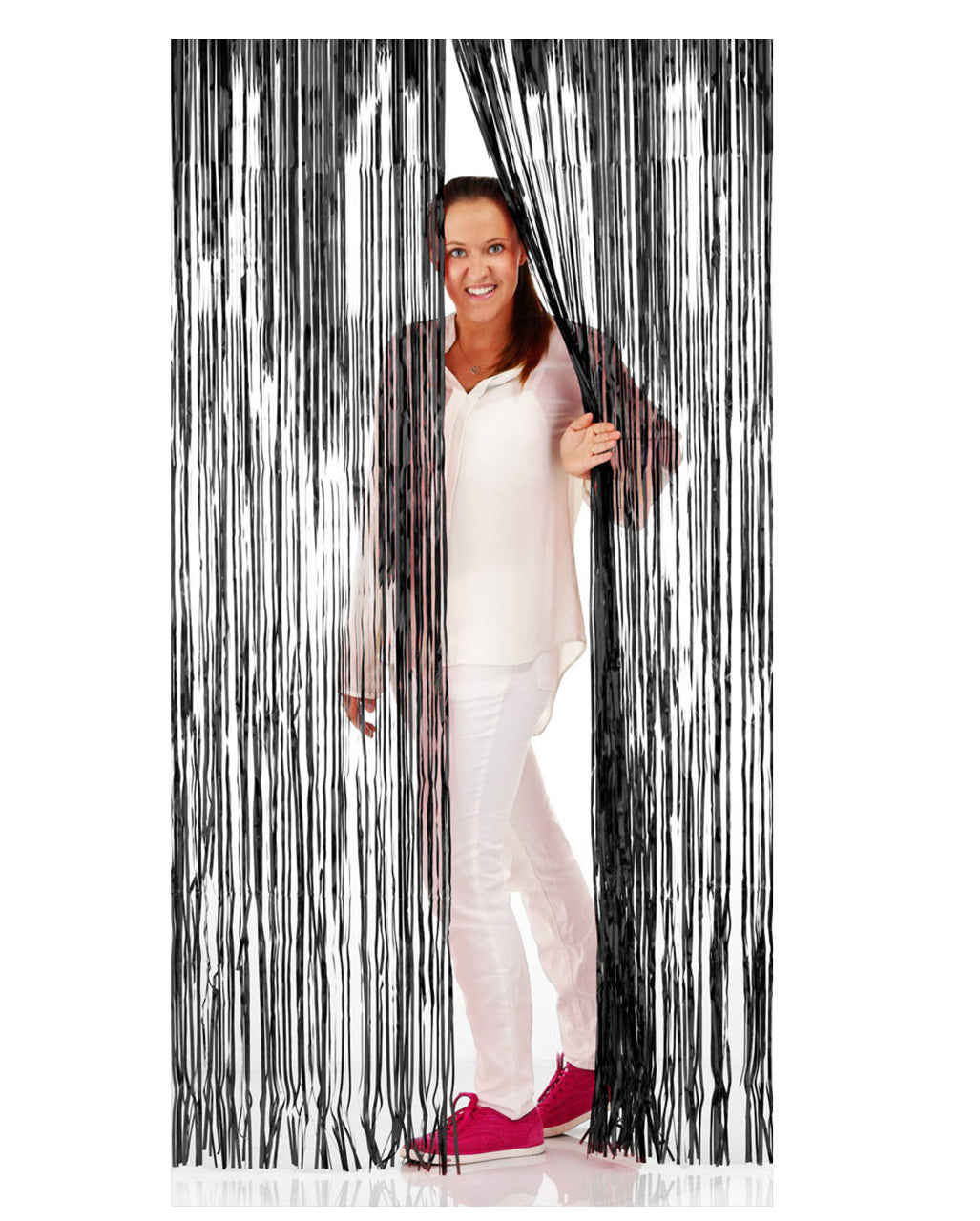 Fringe Door Curtain Foil Black 2x1 M