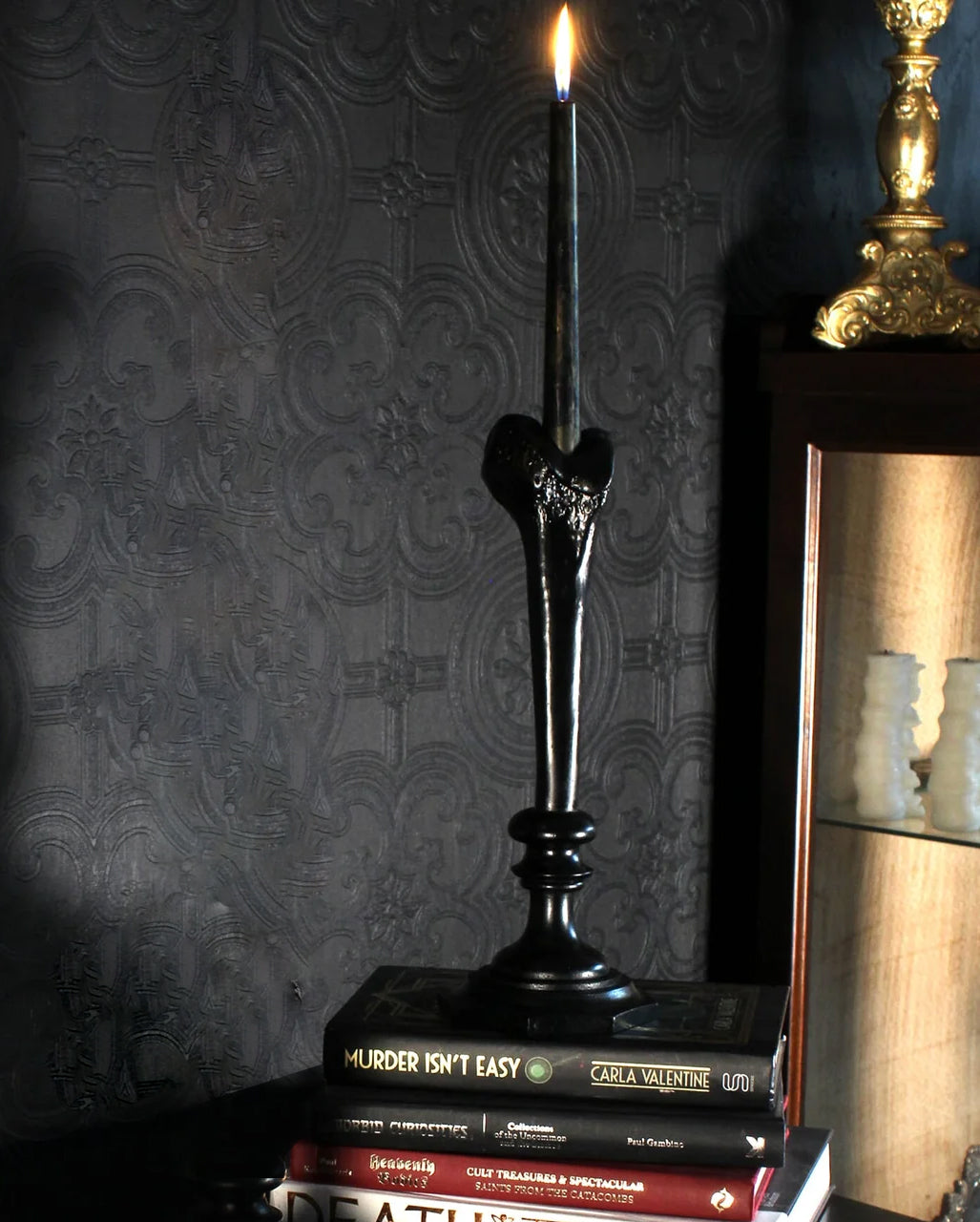 Schwarzer Gelenkknochen Kerzenhalter 34cm
