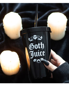 Schwarzer "Goth Juice" Getränkebecher mit Strohhalm