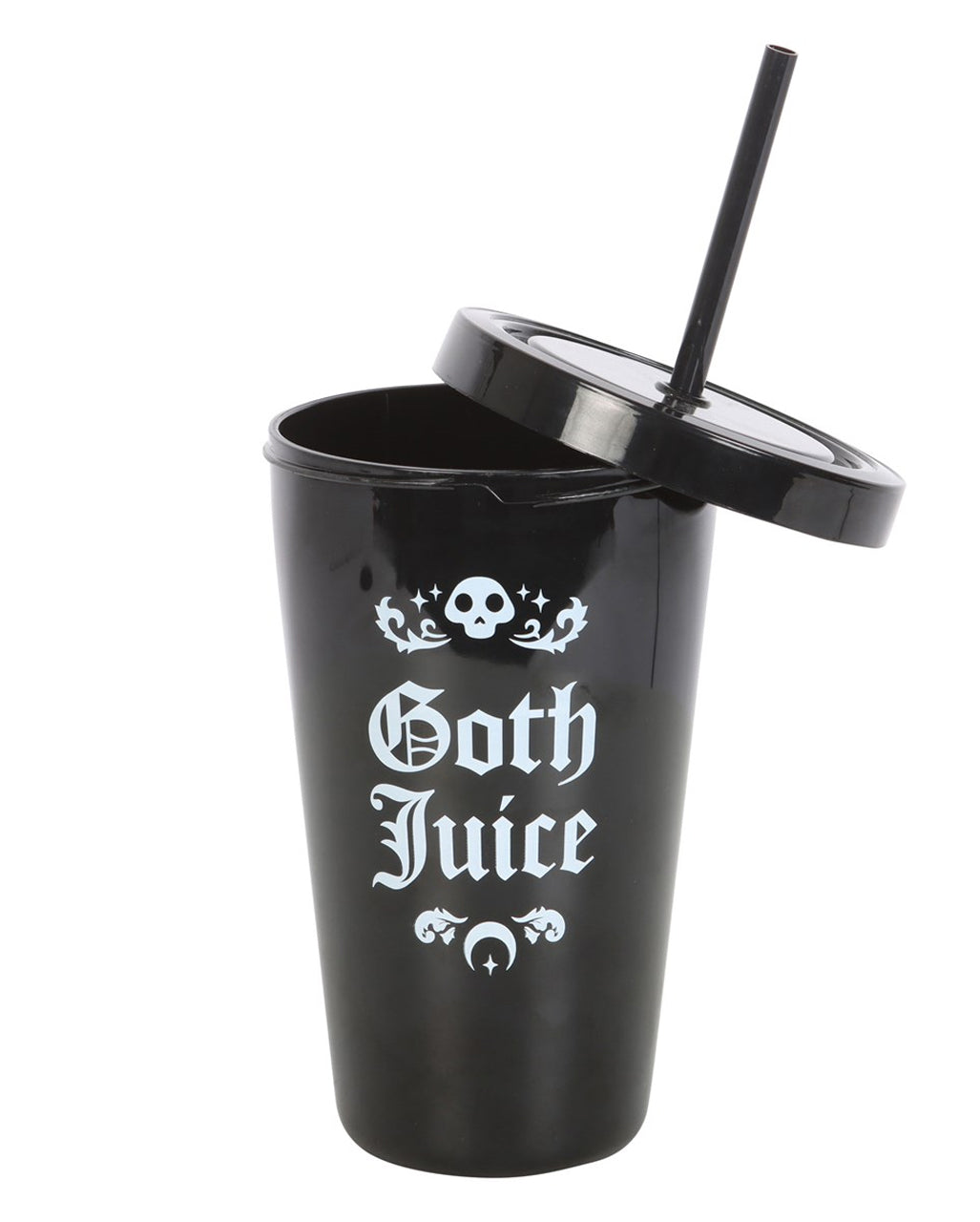 Schwarzer "Goth Juice" Getränkebecher mit Strohhalm