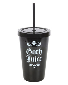 Schwarzer "Goth Juice" Getränkebecher mit Strohhalm