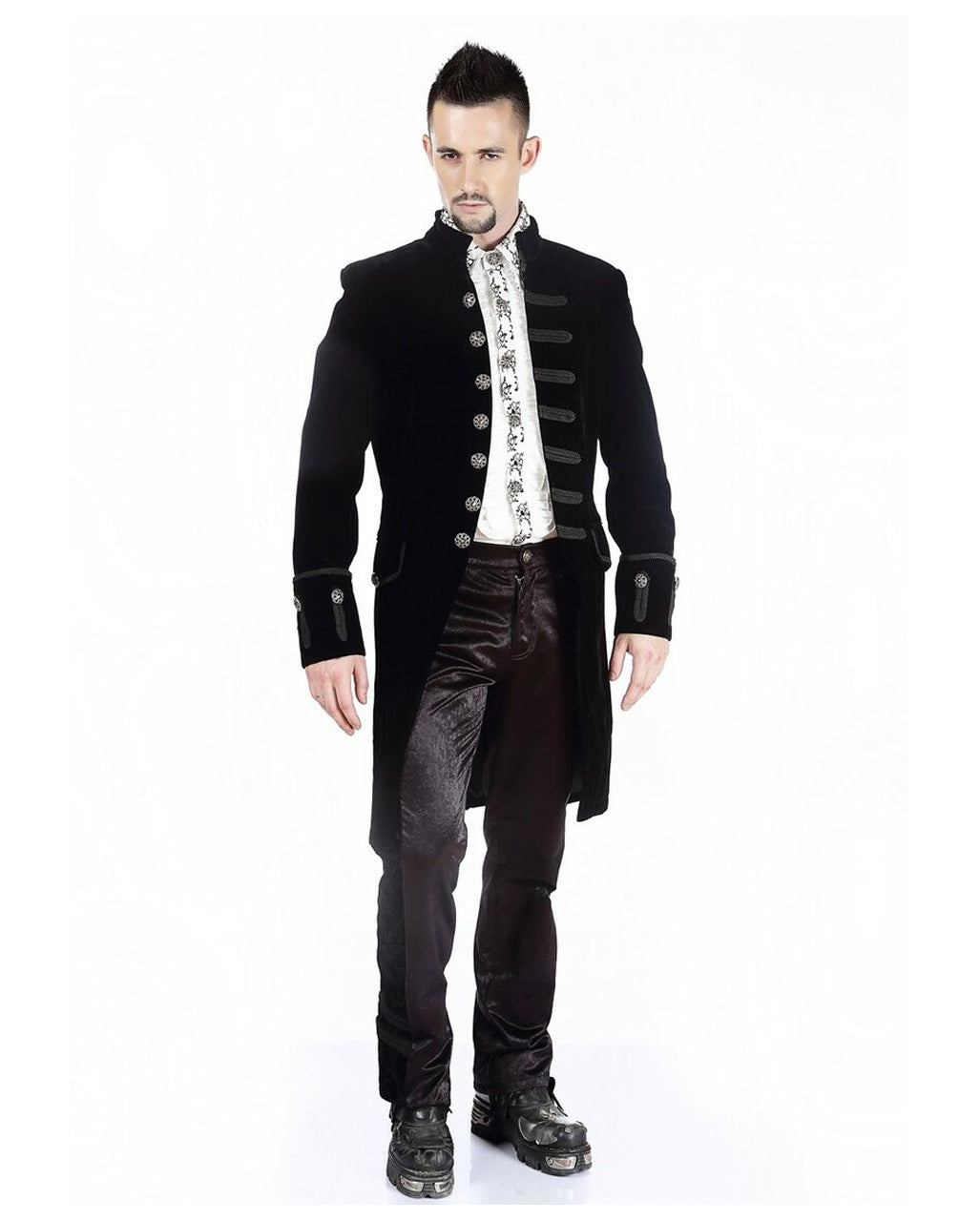 Schwarzer Samt Gothic Herren Mantel Aristokrat