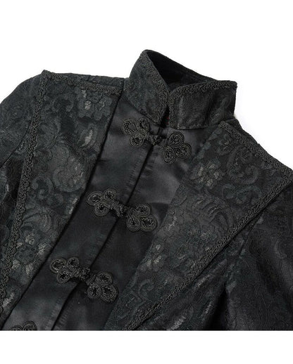 Schwarzer Langer Gothic Damenmantel mit Spitze