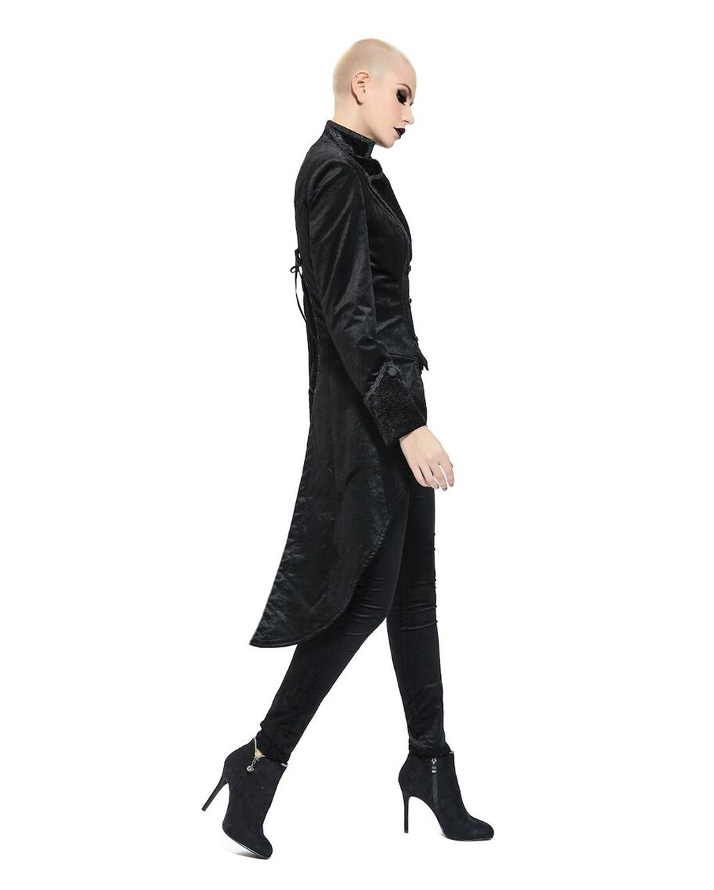 Schwarzes Gothic Damenjackett mit Schwalbenschwanz
