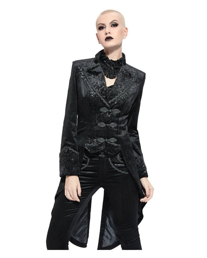 Schwarzes Gothic Damenjackett mit Schwalbenschwanz