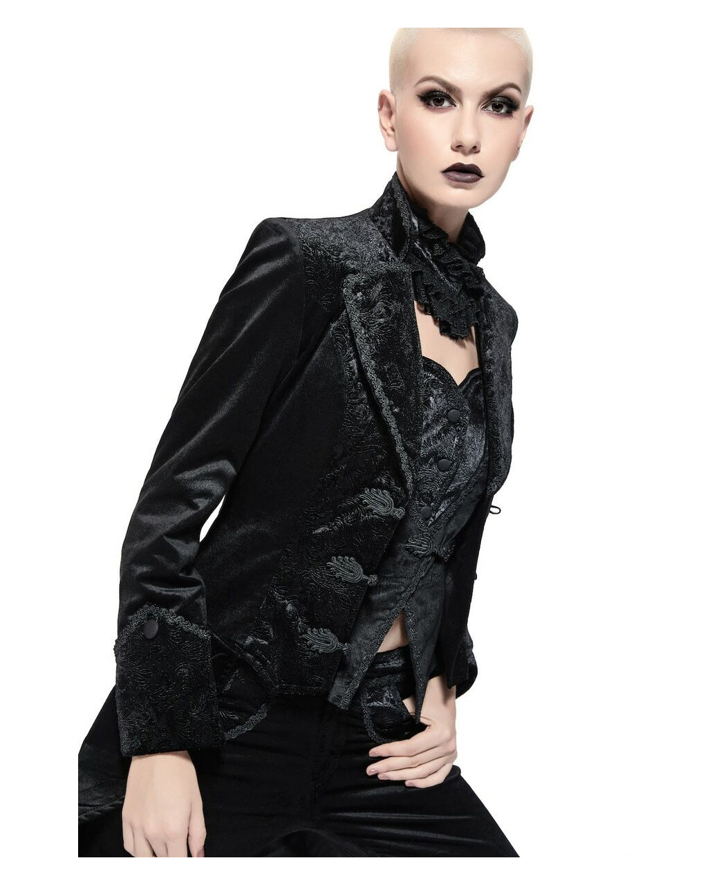 Schwarzes Gothic Damenjackett mit Schwalbenschwanz