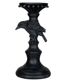 Schwarzer Gothic Kerzenständer mit Rabe 28cm