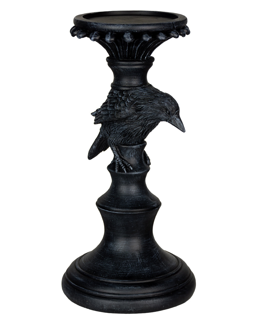 Schwarzer Gothic Kerzenständer mit Rabe 28cm