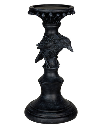 Schwarzer Gothic Kerzenständer mit Rabe 28cm