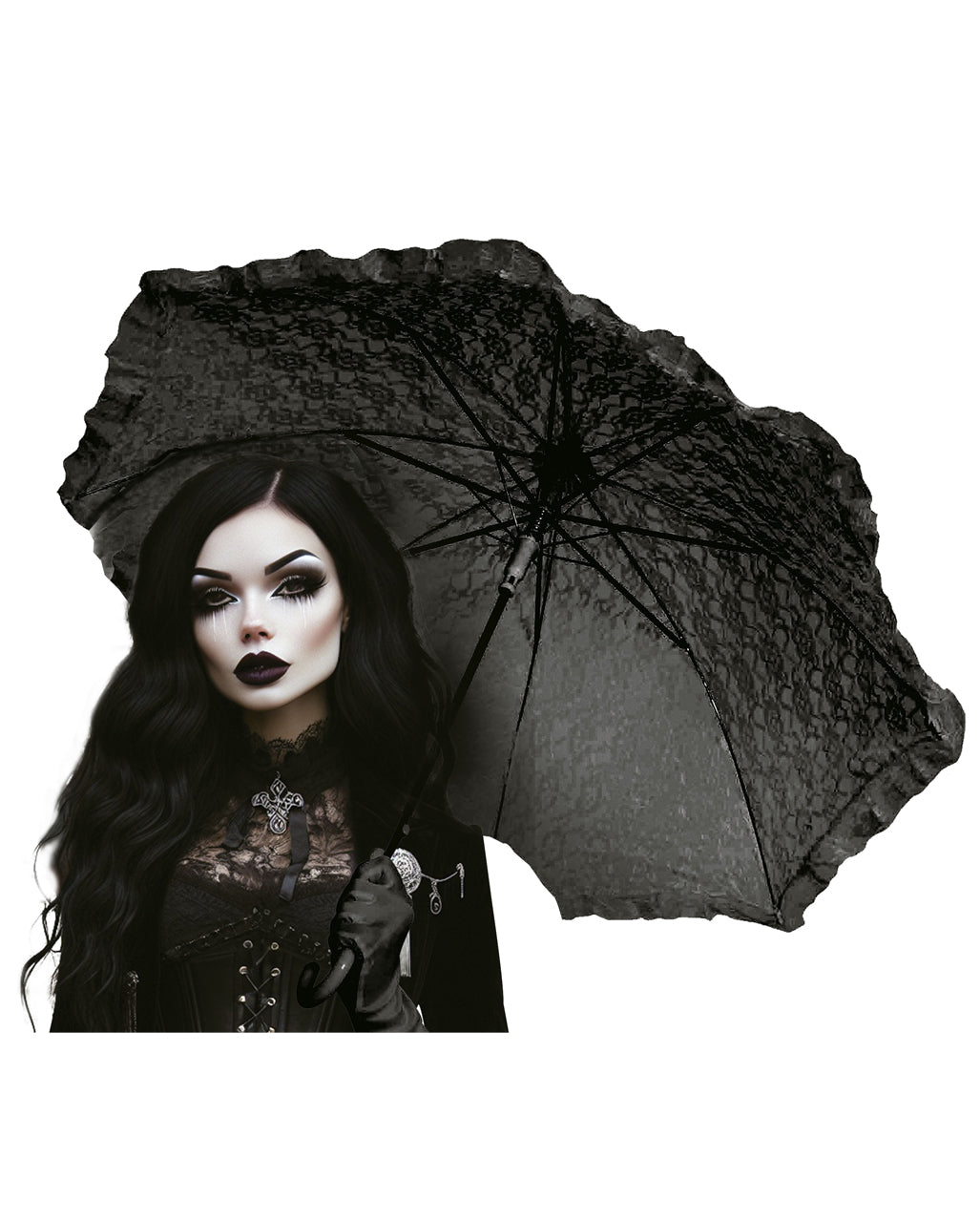 Schwarzer Gothic Sonnenschirm mit Spitze