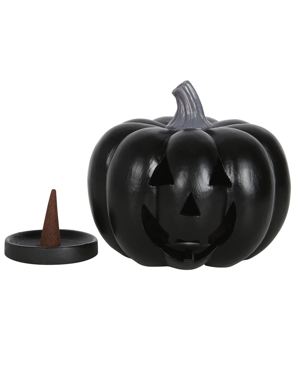 Schwarzer Halloween Kürbis Räucherkegelhalter 11cm