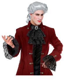 Black Lace Jabot With Gemstone & Cuffs