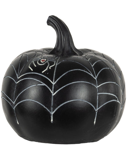 Schwarzer Pumpkin mit Spinnennetz Verzierung 10cm
