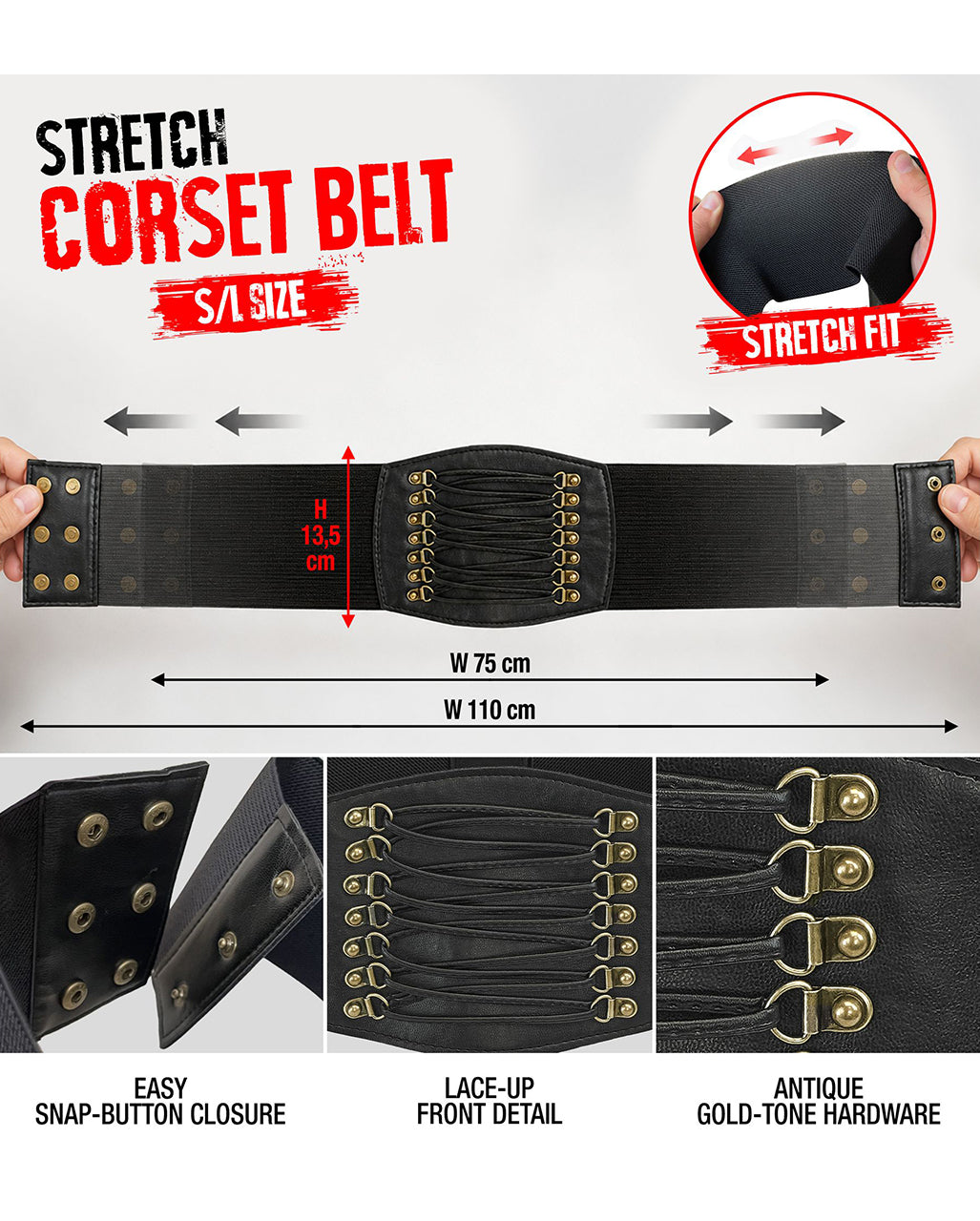 Schwarzer Stretch Korsett Gürtel S-L
