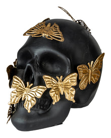 Schwarzer Totenkopf mit goldenen Schmetterlingen 15,5cm